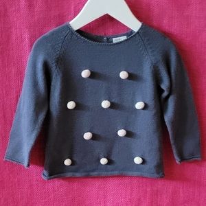 Tun Tun Grey/Blue Pom Pom Sweater 12-18m